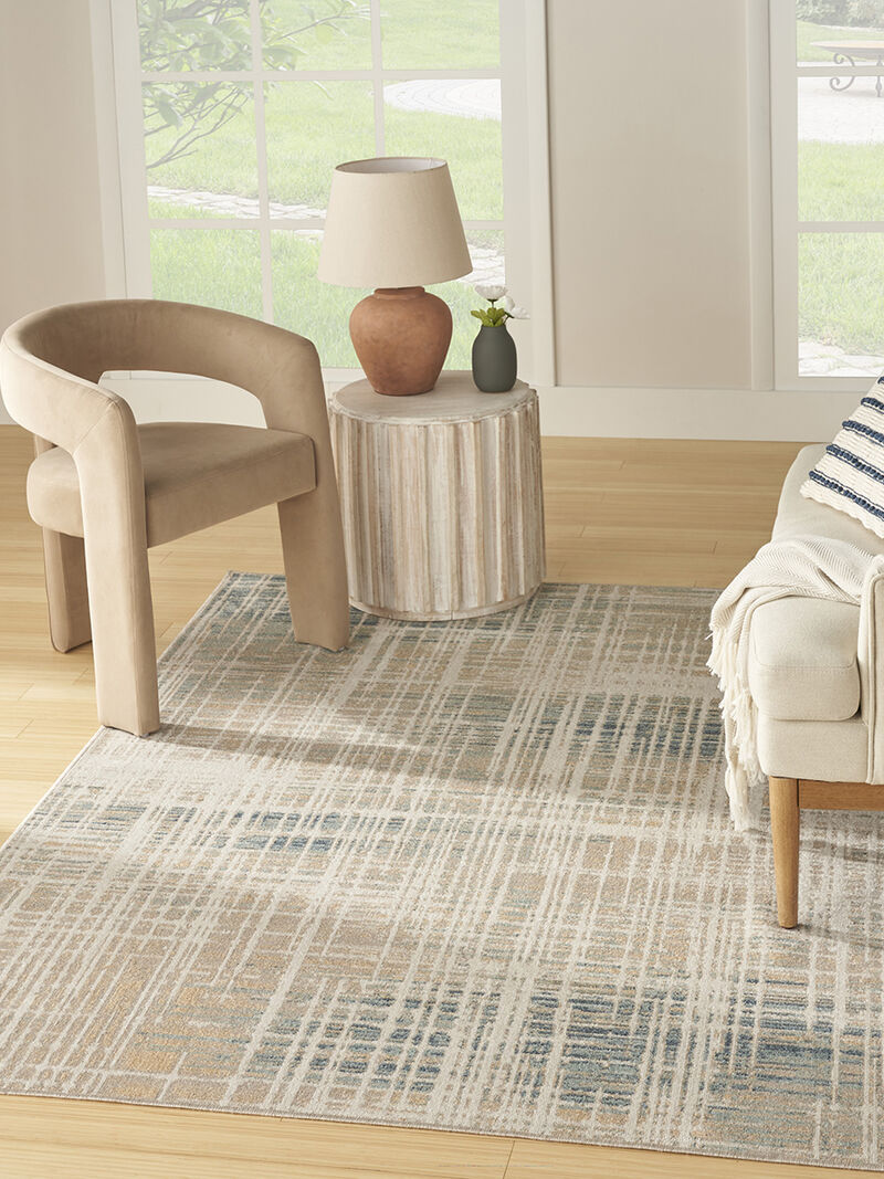 Washable Decor WSD07 Beige/Blue 5'3" x 7' Rug