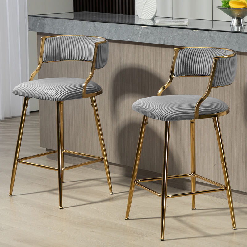 Streamdale Corduroy Counter Bar Stools (Grey), Set of 2