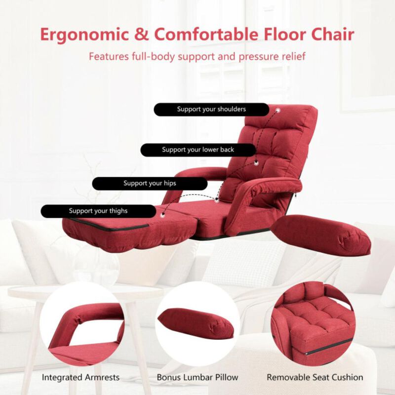 Hivvago Folding Lazy Floor Chair Sofa with Armrests and Pillow