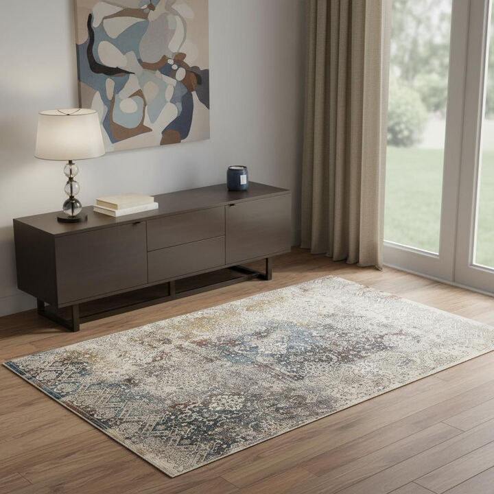 HomeRoots Medallion Distressed Area Rug With Fringe