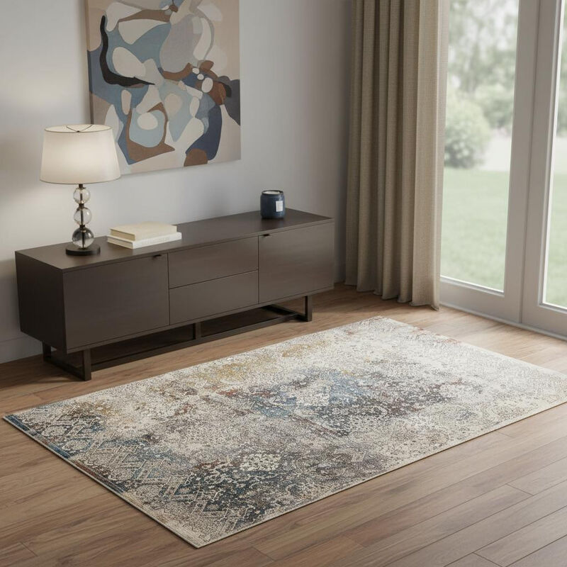 HomeRoots Medallion Distressed Area Rug With Fringe image number 1