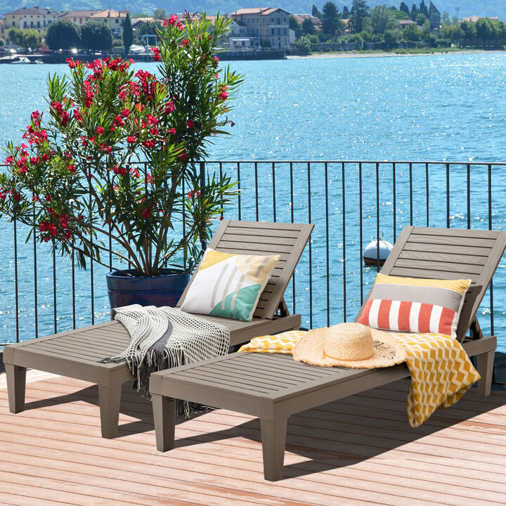Set of 2 Patio Chaise Lounge Chairs with 5-Level Adjustable Backrest