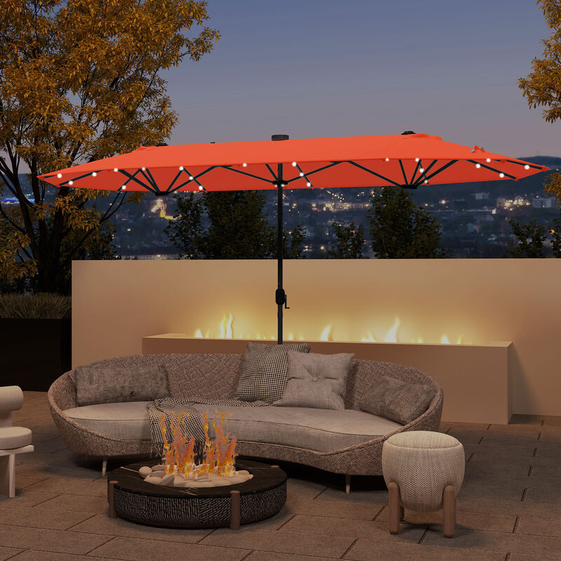 Double-sided Patio Umbrella with Solar Lights for Garden Pool Backyard