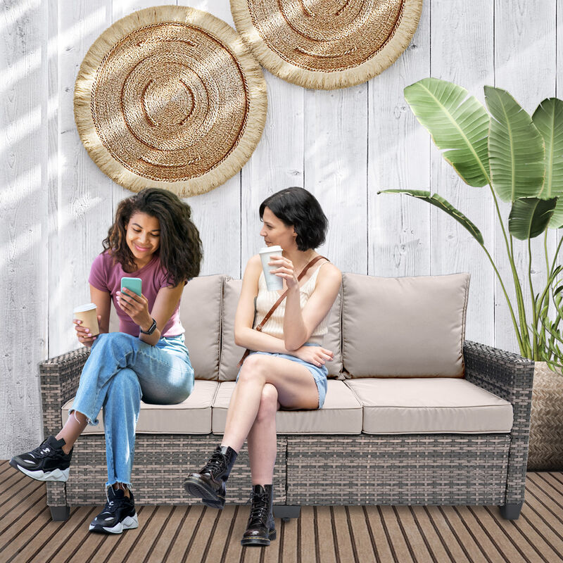 Mondawe 3 Seat Rattan Wicker Sofa Garden Outdoor Patio Furniture with Cushion