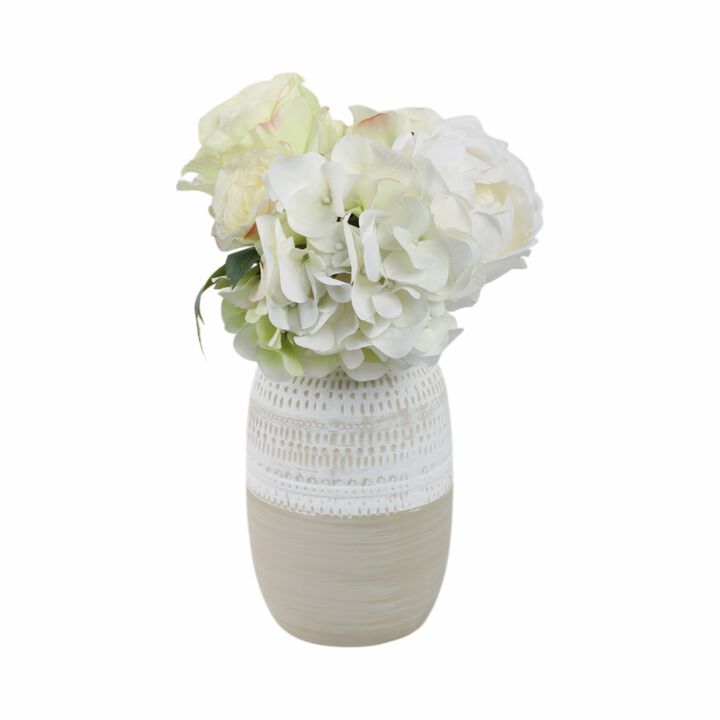 Ceramic 8" Tribal Vase, Beige