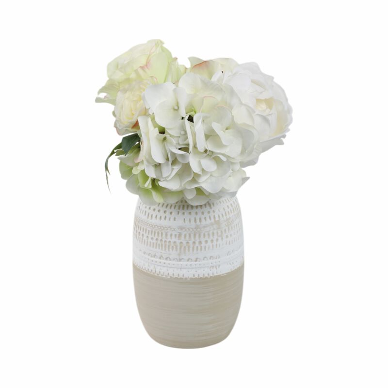 Ceramic 8" Tribal Vase, Beige image number 1