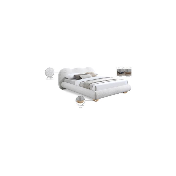 Meridian Furniture Hyde Cream Boucle Fabric Queen Bed