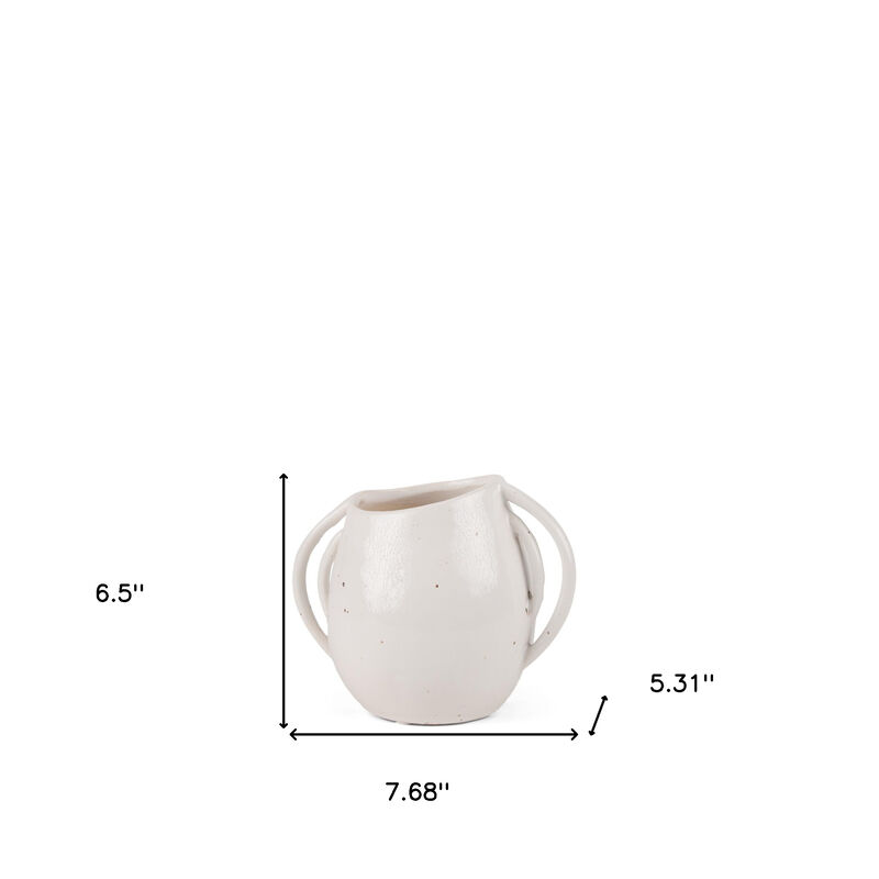 HomeRoots 7" Cream Speckle Ceramic Amphora Table Vase image number 3