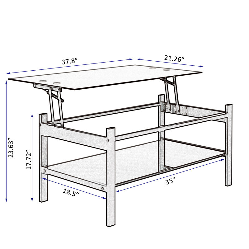 Hivvago 2 Layers Modern Designed Lifting Top Tempered Glass  Table