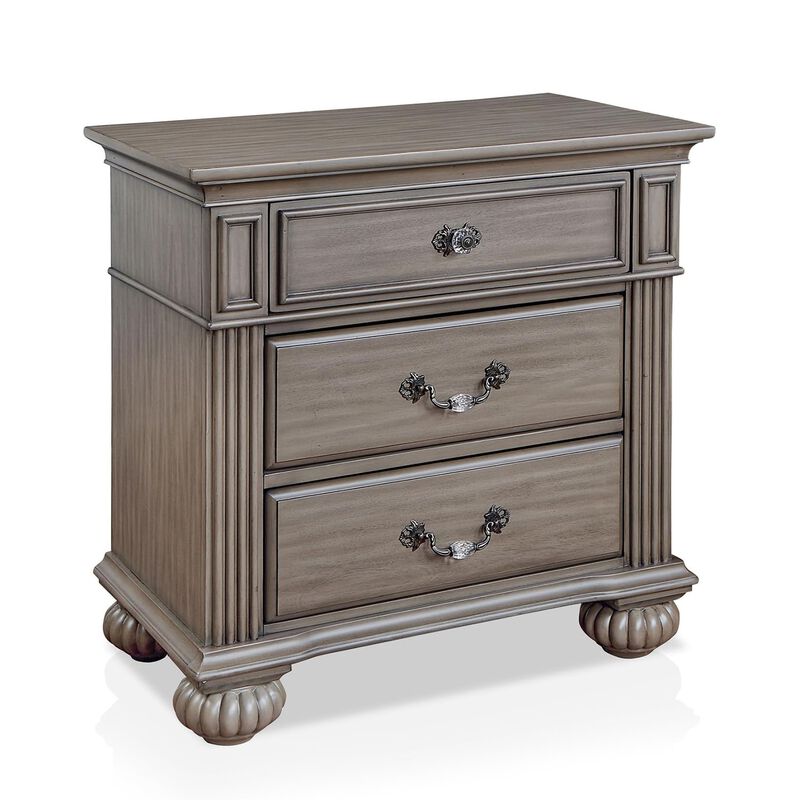 3pc King Bedroom Set, Gray, Brass, Clear Wood, 2 Nightstands image number 3