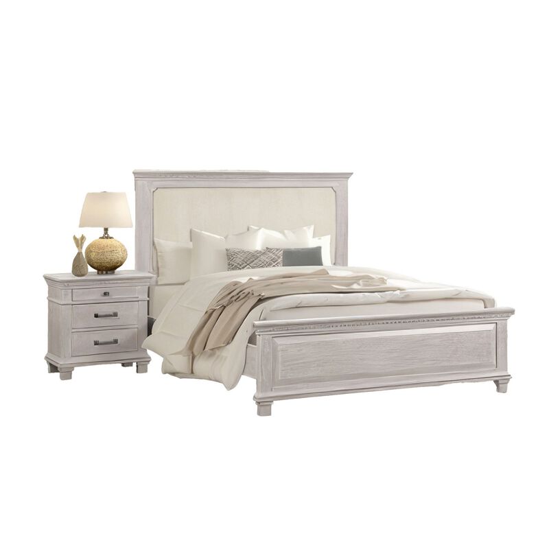 Leyne 4pc Queen Bedroom Set, Cream Upholstery, Weathered Gray image number 2