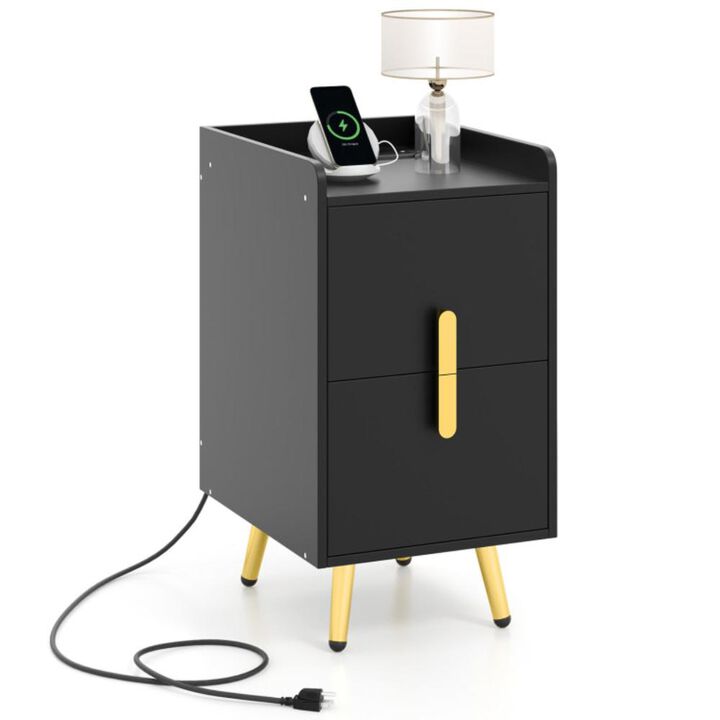 Hivvago Nightstand Side Tables with 2 Drawers and 2 USB Ports
