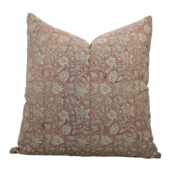 Fabdivine Farmhouse or Fall Decorative Handmade Block Print Linen Throw Pillow Cover Sofa Couch Light Brown e, Manikarnika