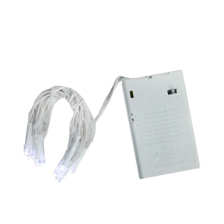 10 Battery Operated White LED Wide Angle Christmas Lights - 3 ft White Wire