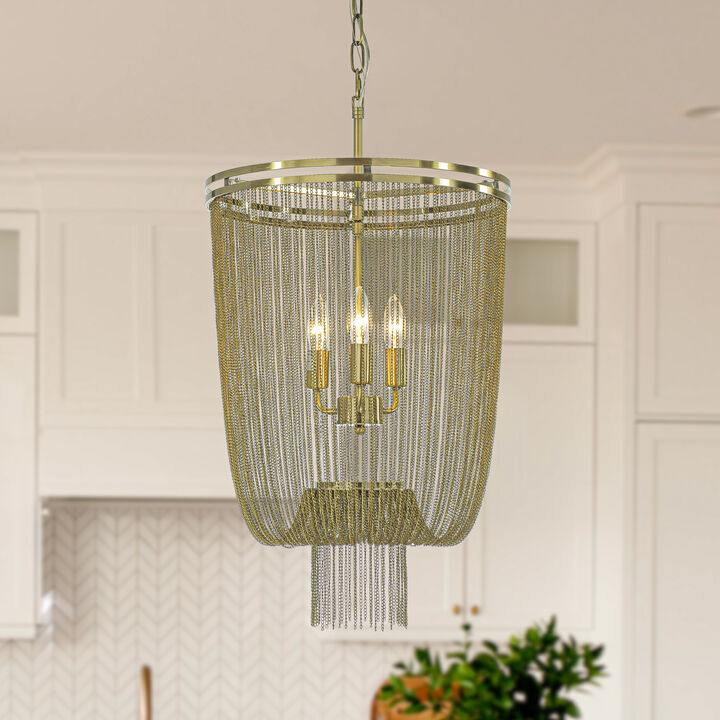 Contemporary Glam 3-Light 16" Chainmail Tassel Chandelier
