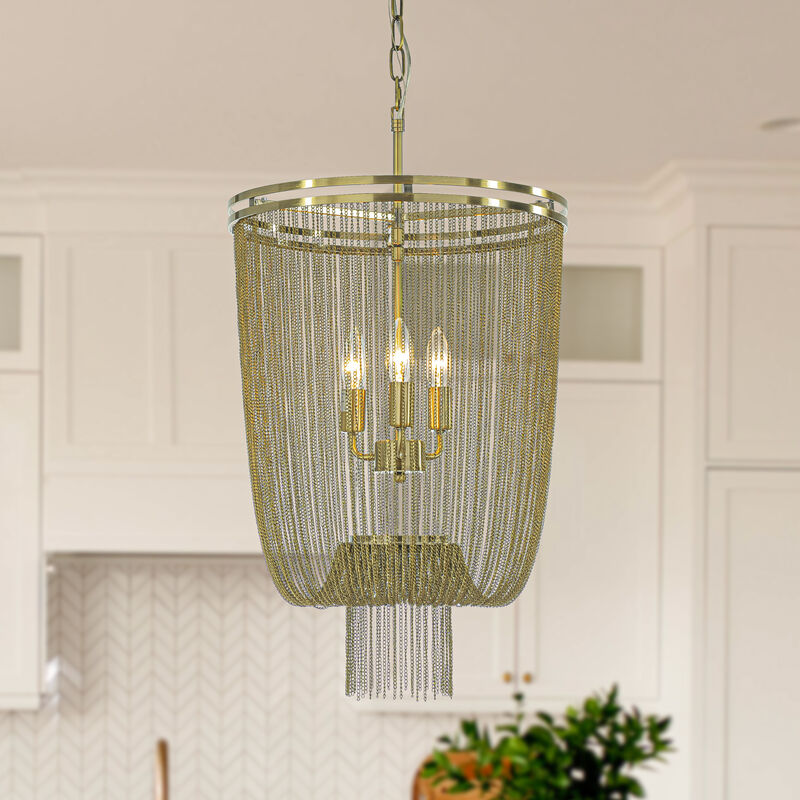 Contemporary Glam 3-Light 16" Chainmail Tassel Chandelier image number 1