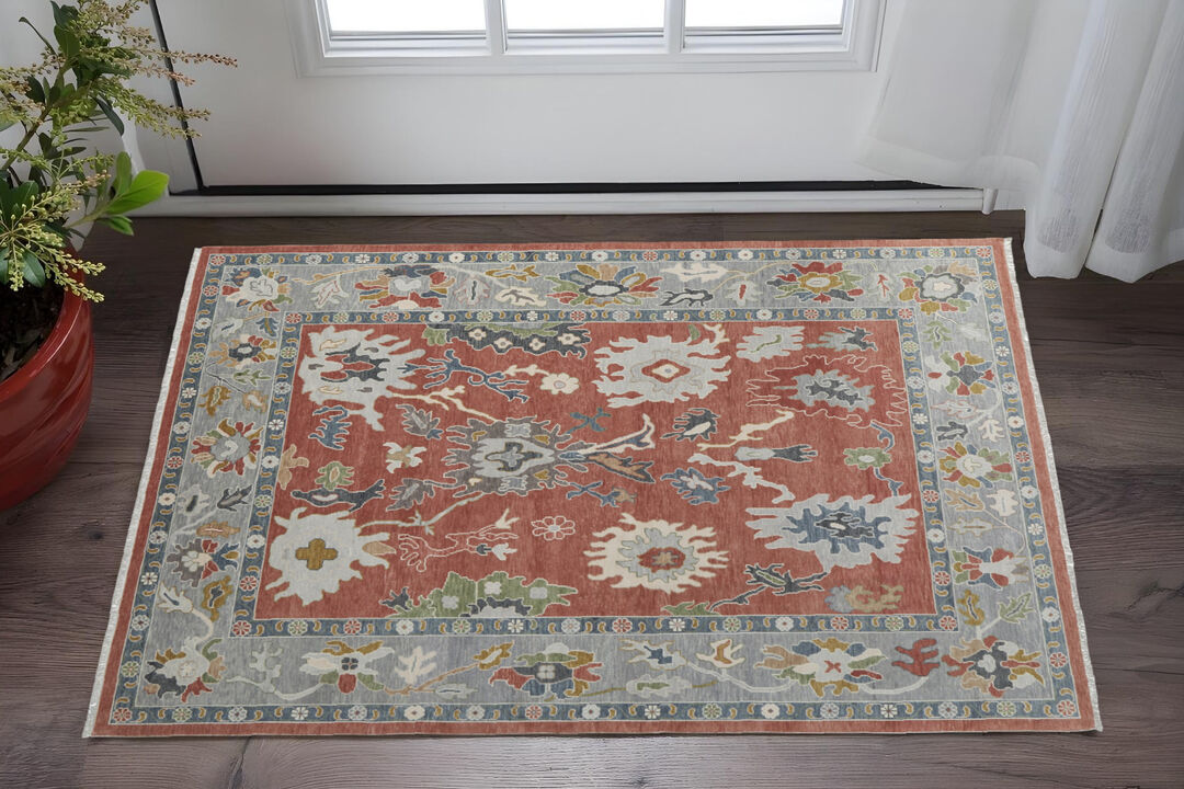 HomeRoots Wool Floral Hand Knotted Area Rug With Fringe