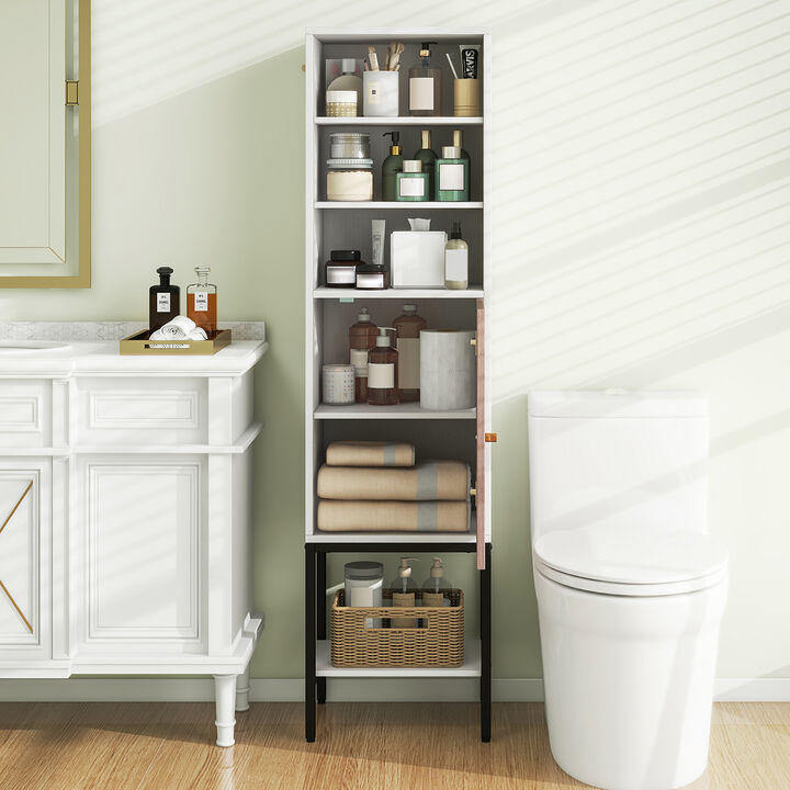 Bathroom Tall Cabinet with 1 Door and 4 Shelves Narrow Storage Unit