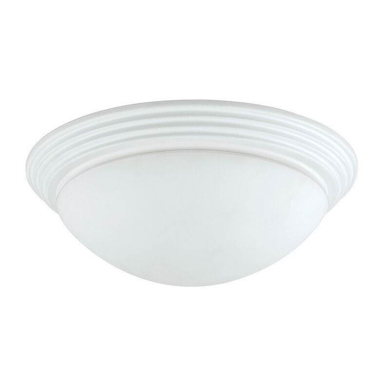 Dome Shaped Glass Ceiling Lamp with Hardwired Switch, White and Clear - Benzara