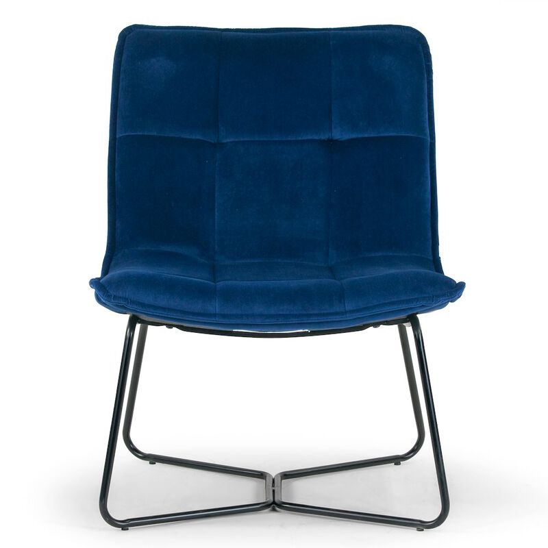 Glamour Home Aurele Blue Velvet Fabric Armless Accent Chair with Black Metal Legs