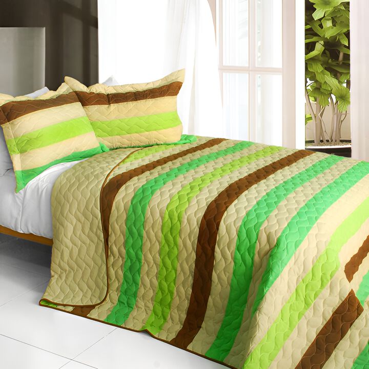 Lightweight Patchwork Quilt Set 3PC Elegant Bedroom Bedding - Green