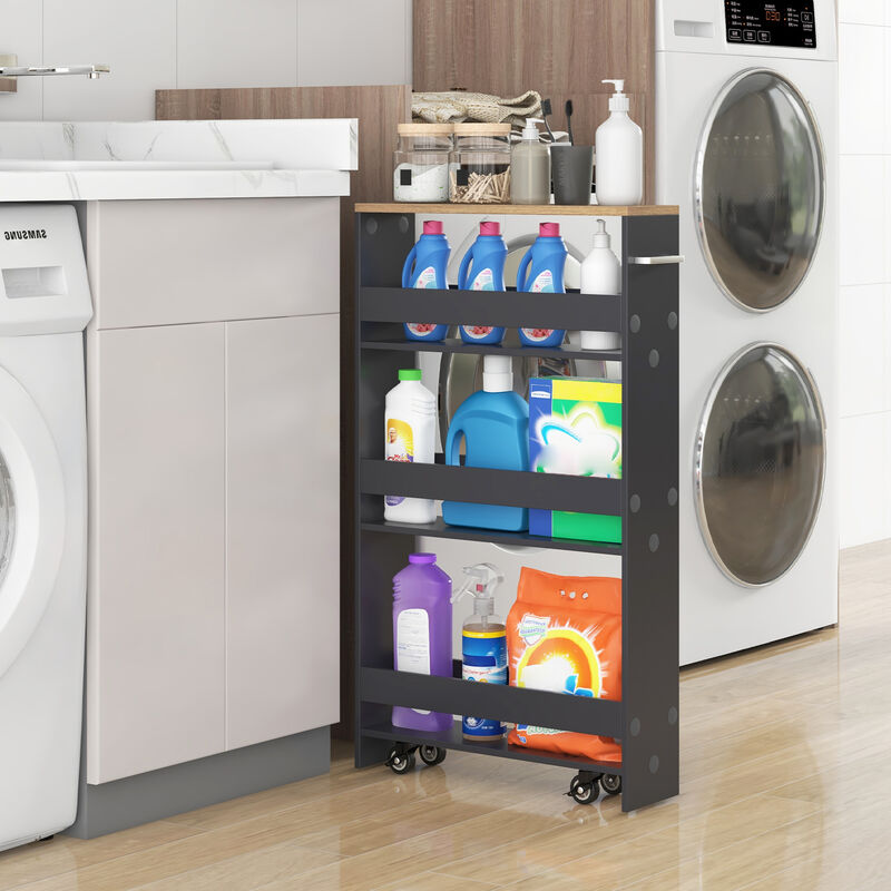 Multi-Purpose Narrow Rolling Cart with Open Shelves for Kitchen & Living Areas