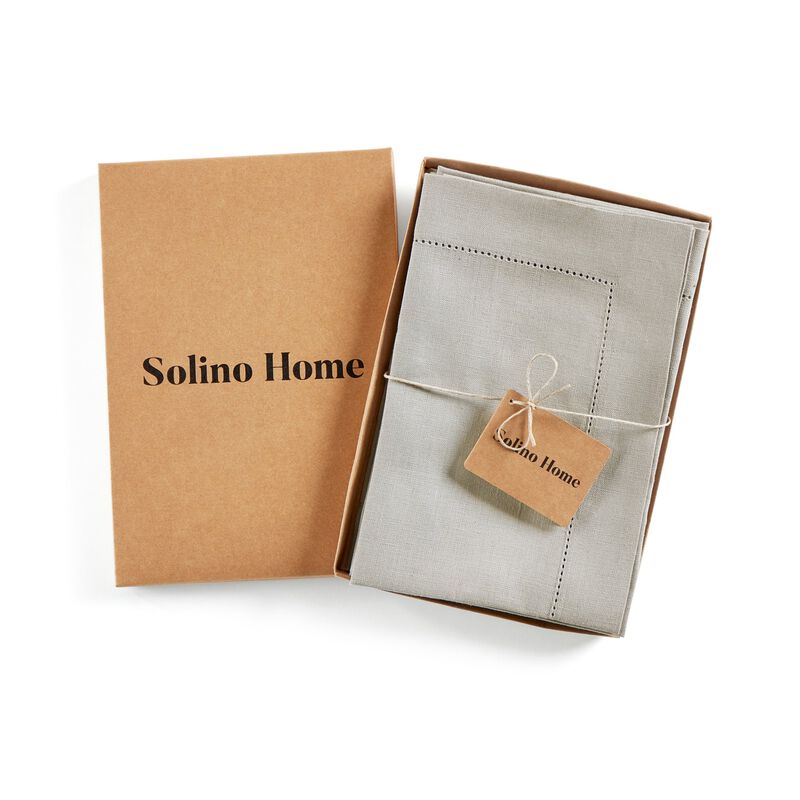Solino Home 100% Pure Linen Dinner Napkins Set of 4 - Medium Weight Hemstitch