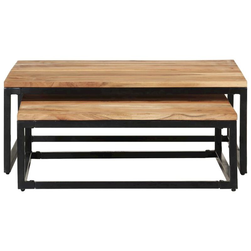 Coffee Table Set of 2 Natural wood finish and black iron