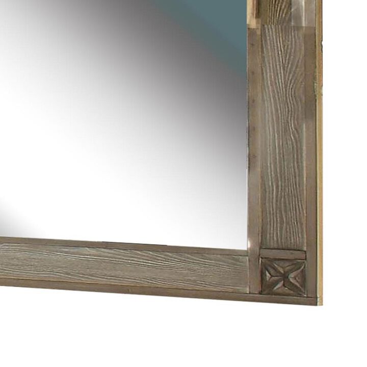 44 Inch Rectangular Mirror with Carved Corners, Brown-Benzara