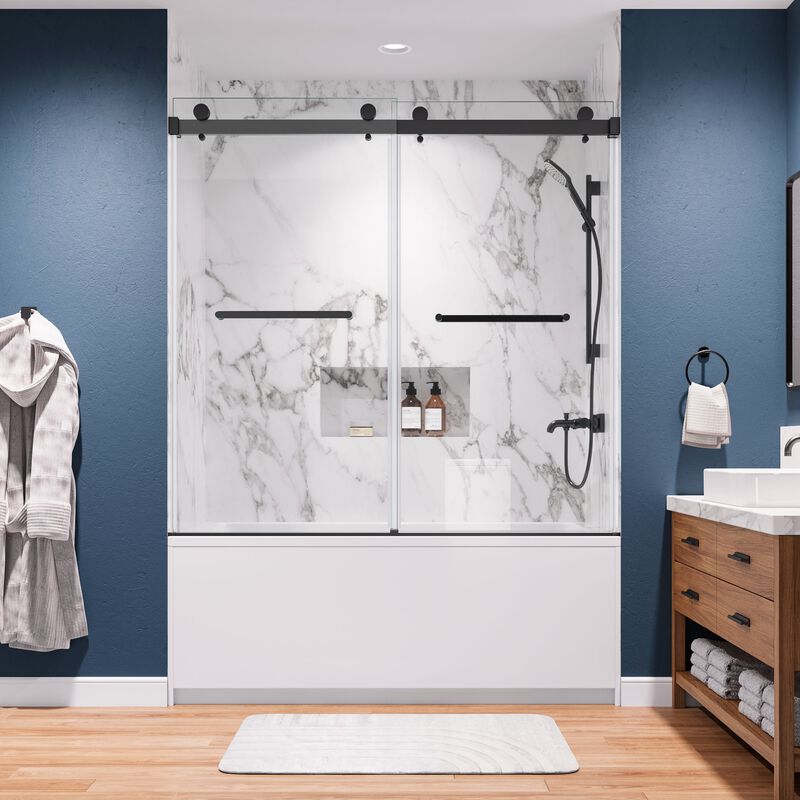 60x60 Shower Door with Assembly Template, Frameless Design and Silent Rollers