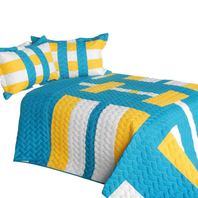 Vermicelli Quilted Geometric Patchwork Quilt Set Queen Size Modern Bedding Set image number 1