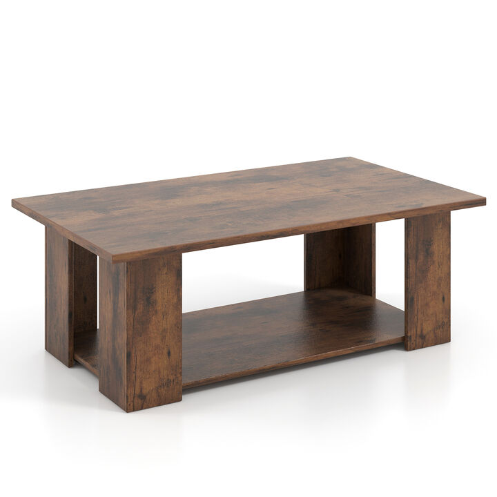 2-Tier  Wood Coffee Table with Storage Shelf for Living Room or Lounge
