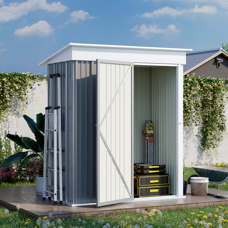 Outsunny 5.3' x 3' Outdoor Storage Shed, Galvanized Metal Utility Garden Tool House, 2 Vents and Lockable Door for Backyard, Bike, Patio, Garage, Lawn, Gray