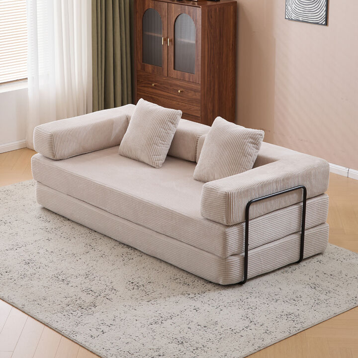 Convertible Floor Couch with Pillow Back, Armrest and Compression Sofa Design