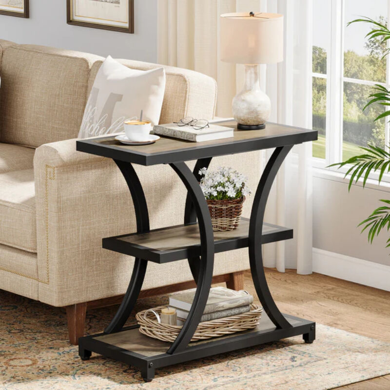 3-Tier End Table, Side Table Nightstand with Geometric Design image number 1