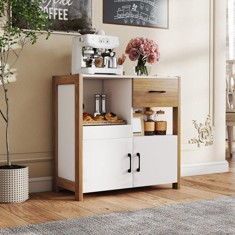 Kitchen Storage Cabinet with 2 Doors, Drawer, and Pull Out Shelf Organizer-White image number 3