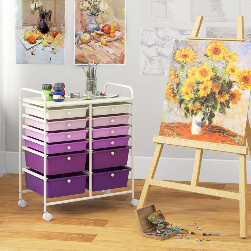 12-Drawer Rolling Organizer Cart with Lockable Wheels and Smooth Glide Drawers