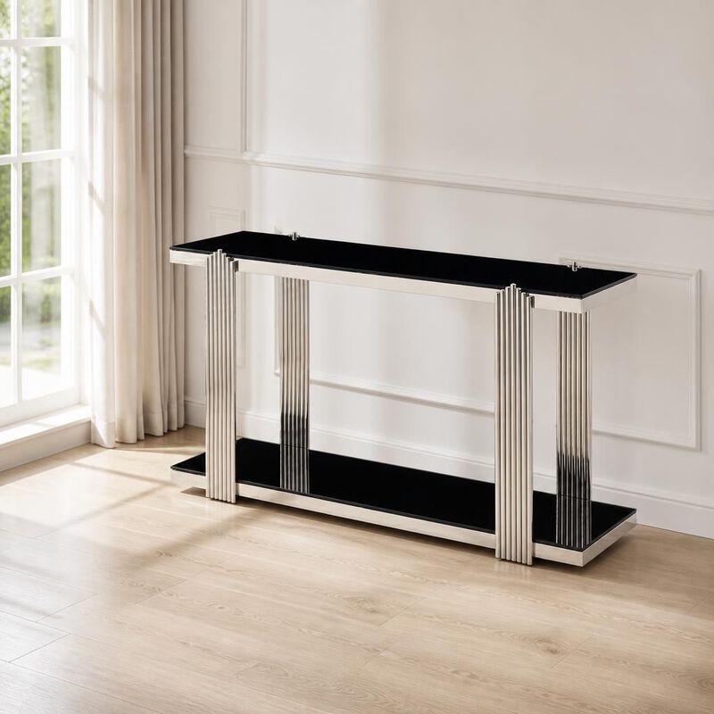 GOODSILO 55 Inch Double-Tier Storage Console Table with Tempered Glass Top, Sturdy Frame, Ideal for Entryways, Living Rooms, Hallways, and Behind Sofas image number 2