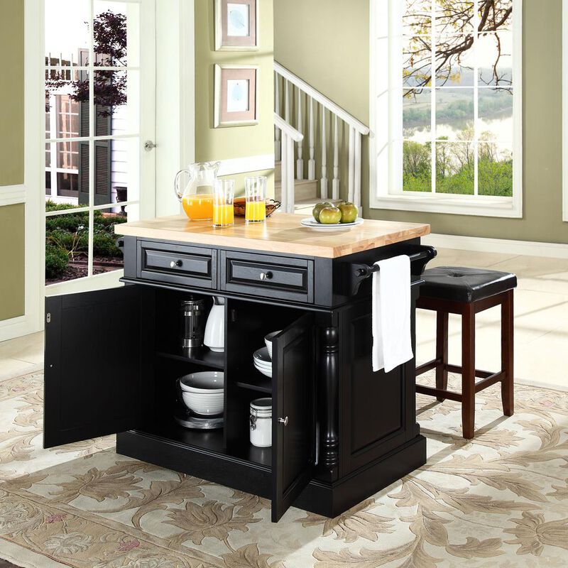 Oxford Kitchen Island W/Square Seat Stools