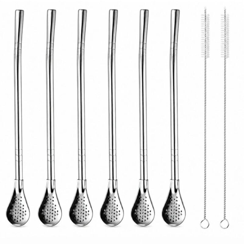 Stainless Steel Drinking Straws with Filter Spoon and Cleaning Brushes image number 0