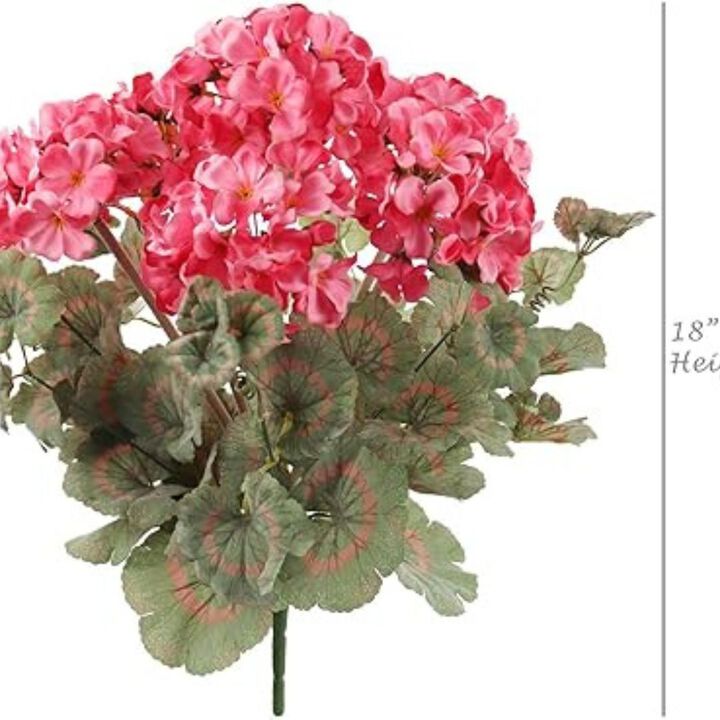 Pink Artificial Geranium Flower Bush | UV Resistant Decorative Silk Artificial Plant Perfect for Outdoors or Indoor Décor, 18 Inch Tall