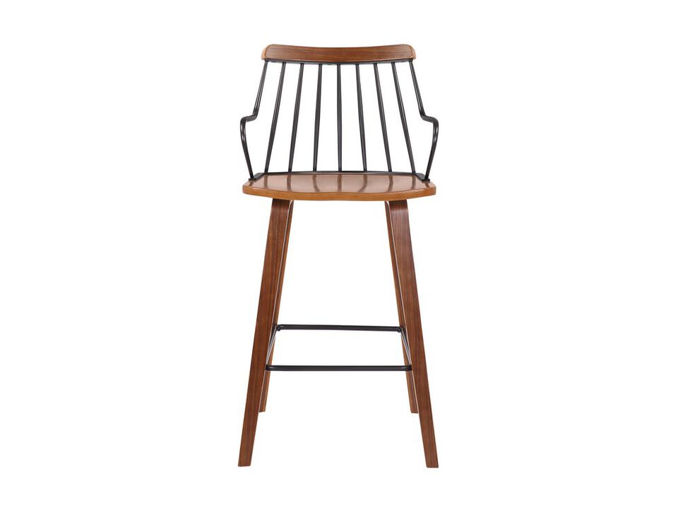 26 Inches Counter Height Barstool with Spindle Back, Brown and Black - Benzara