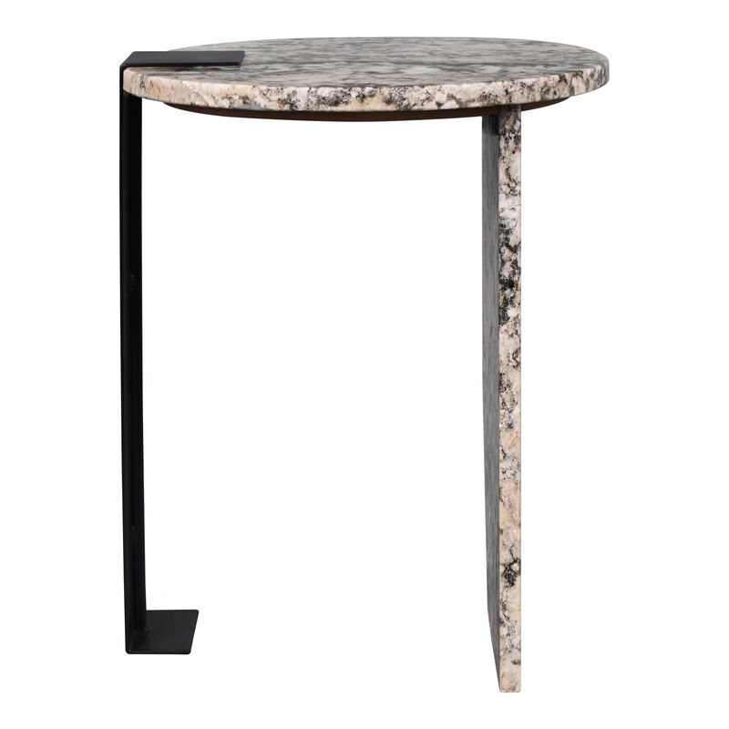 Lyra 17" Contemporary Natural Marble/Metal Handmade Round End Table