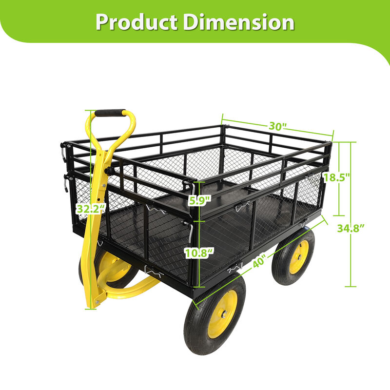 Streamdale Sturdy Garden Cart 1400 LBS Load Capacity, Steel Mesh Bed