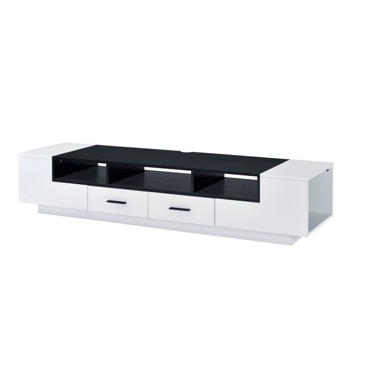 Contemporary 2 Drawer TV Stand with Media Compartments, Black and White-Benzara