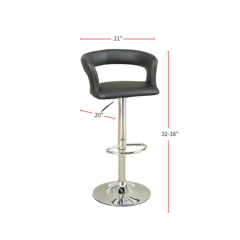 Set of 2 PU Bar Stools with 360 Degree Swivel Design, Black