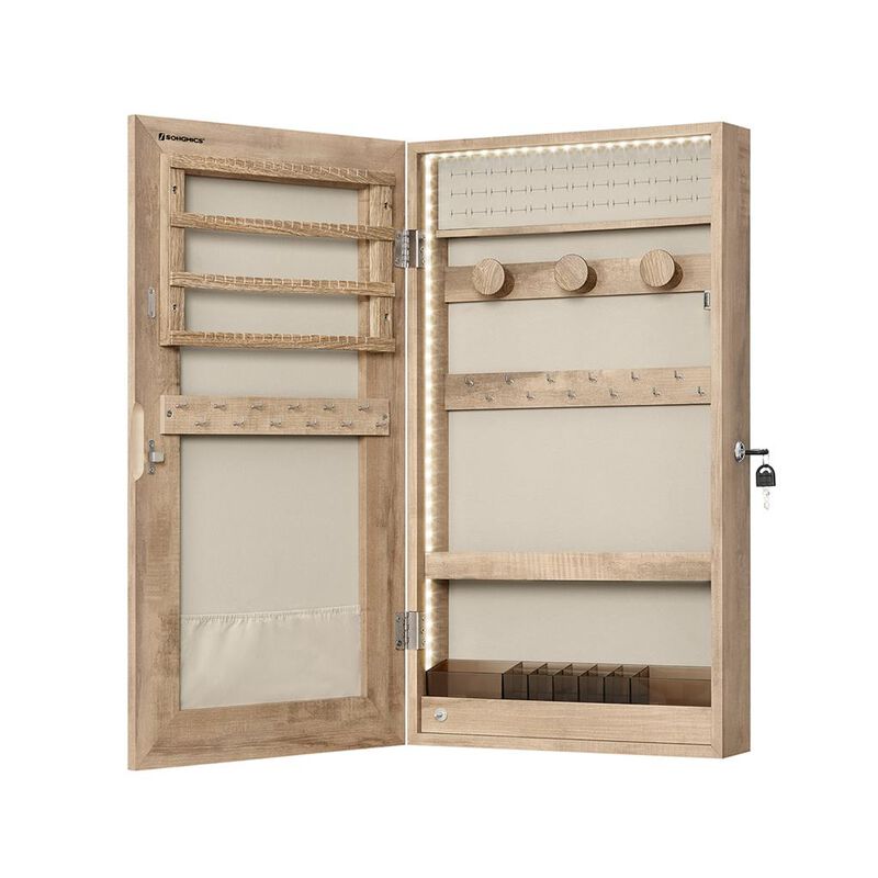 Door Mounted Jewelry Armoire with Full-Length Mirror and Organized Storage