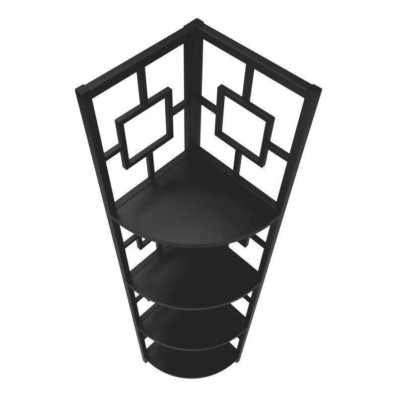 Monarch Specialties I 3610 Bookshelf, Bookcase, Etagere, Corner, 4 Tier, 62"H, Office, Bedroom, Metal, Laminate, Black, Contemporary, Modern