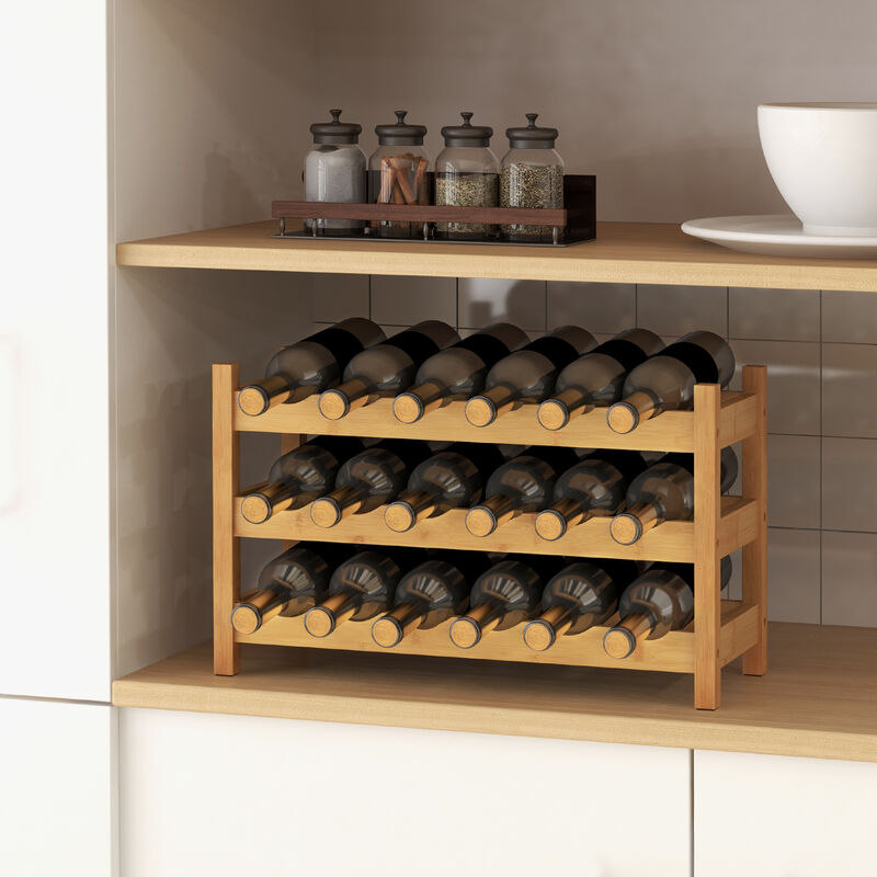 3-Tier Wicker Freestanding Countertop Wine Bottle Organizer