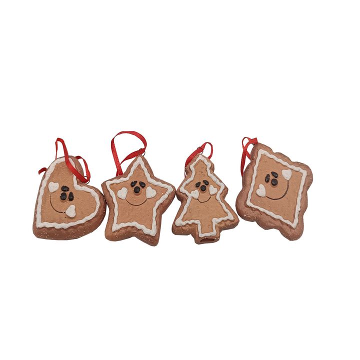 Set of 4 Gingerbread Heart  Star  Tree and Diamond Christmas Ornaments 2.5"